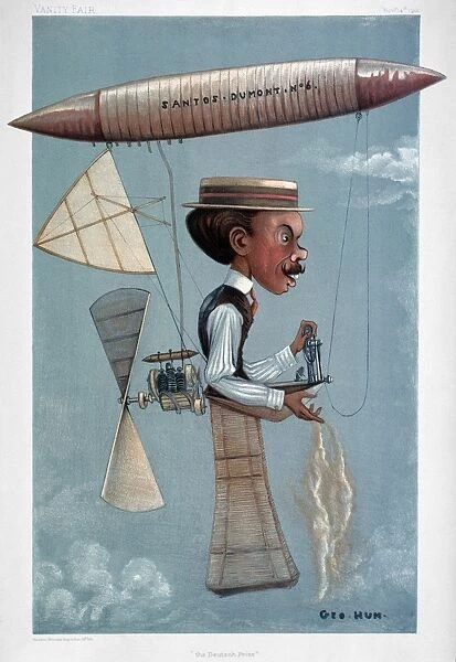 (1873-1932). Brazilian aviation pioneer. English caricature, 1901