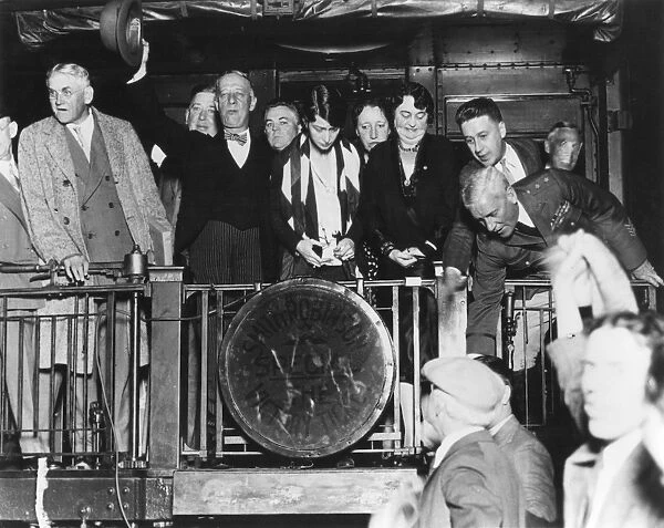 (1873-1944). American political leader. Alfred E. Smith pulling out of Chicago on 28 September 1928 to whistle-stop during his presidential campaign