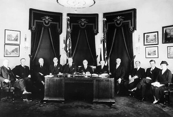 (1882-1945). 32nd President of the United States. Roosevelt in the Oval Office with his first cabinet. Photographed 1933
