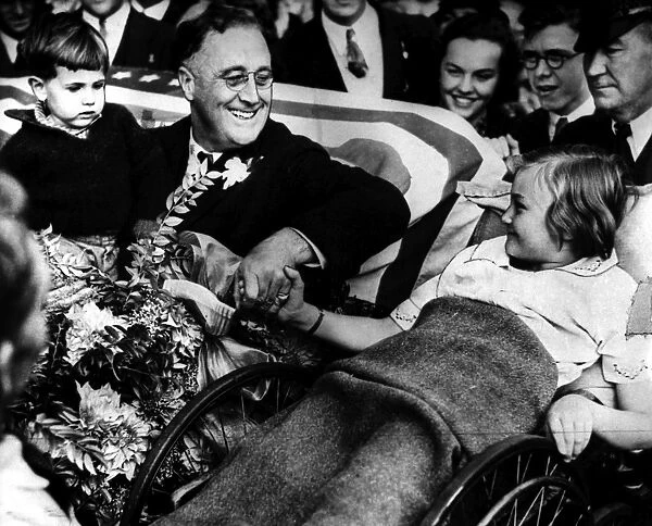 (1882-1945). 32nd President of the United States. President Roosevelt visiting an orthopedic hospital in Seattle, Washington. Photographed 22 September 1932