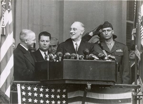 (1882-1945). 32nd President of the United States. President Roosevelt and Vice President-Elect Harry S. Truman at the inaugural ceremonies, Jan. 20, 1945