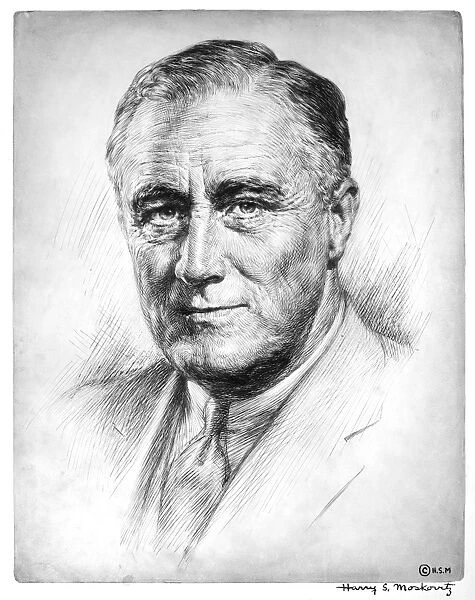 (1882-1945). 32nd President of the United States. Etching, c1933