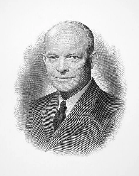 (1890-1969). 34th President of the United States. Steel engraving, mid 20th century