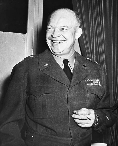 (1890-1969). 34th President of the United States. Eisenhower in his headquarters in Reims, France, after the signing of unconditional German surrender in World War II in May of 1945