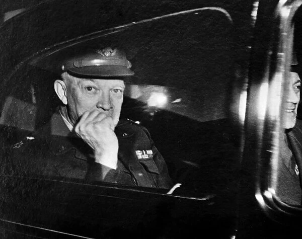 (1890-1969). 34th President of the United States. Eisenhower in a car leaving Orly Field in Paris, France. Photograph, 7 January 1951