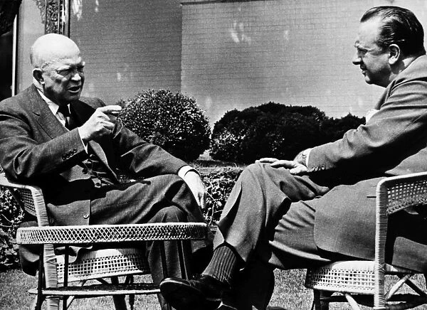 (1890-1969). 34th President of the United States. Eisenhower taking with Walter Cronkite at the former Presidents home in Gettysburg, Pennsylvania on 12 October 1961