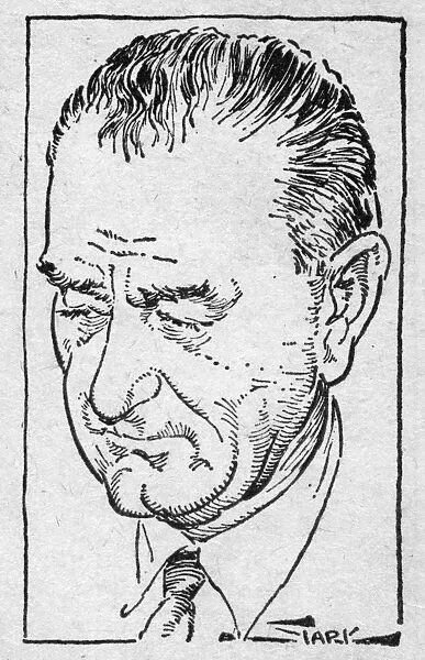 (1908-1973). 36th President of the United States. Caricature from an American newspaper, 1966