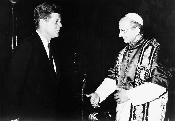 (1917-1963). 35th President of the United States. Pope Paul VI greets President John F. Kennedy at the Vatican, 2 July 1963