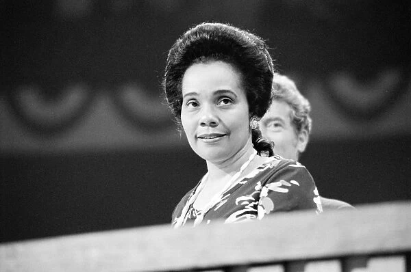 (1927-2006). American civil rights leader; wife of Martin Luther King, Jr. At the Democratic National Convention in New York City, 13 July 1976. Photographed by Warren K. Leffler