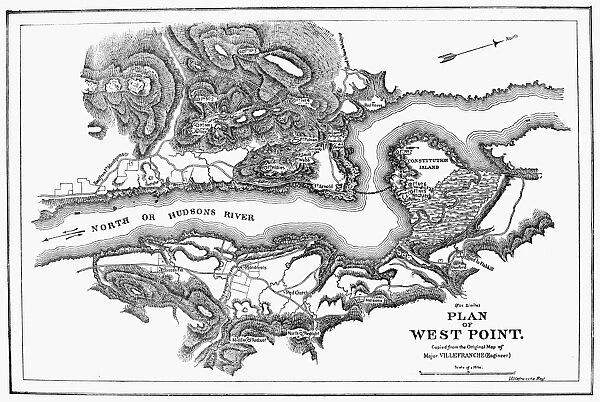 19th century copy of a map, 1780, of West Point on the Hudson River during the American Revolutionary War