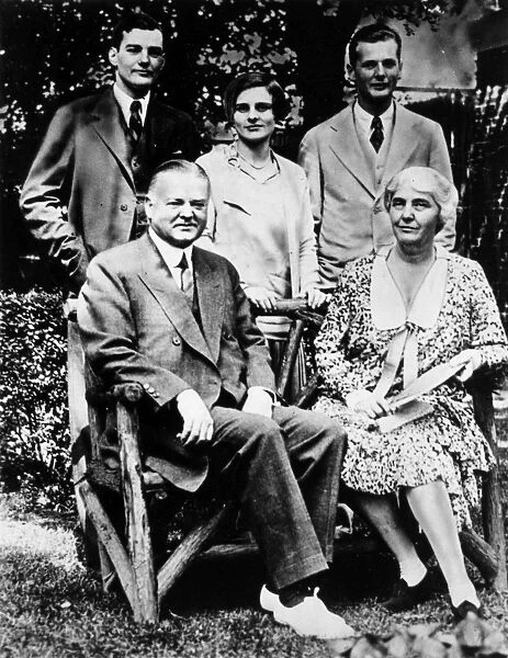 31st President of the United States. Standing: Herbert Hoover Jr. Mrs. Herbert Hoover Jr. Allan Hoover, Seated: President Hoover and First Lady Lou Hoover, c1930