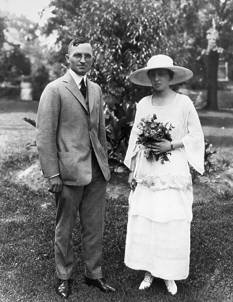 33rd President of the United States. With his wife Bess on their wedding day, 28 June 1919, at Independence, Missouri