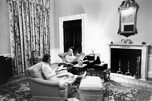 38th President of the United States. President Ford relaxing with First Lady Betty Ford at the White House, Washington D. C. c1976