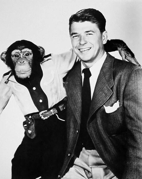 40th President of the United States. Reagan with the chimpanzee Bonzo, his co-star of two films, c1951