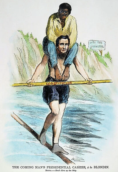 ABRAHAM LINCOLN. An 1860 American cartoon comparing presidential candidate Abraham Lincoln to Charles Blondin, the French acrobat who crossed Niagara Falls on a tightrope ealier that year
