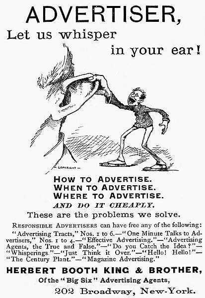 ADVERTISING AGENCY, 1890. American advertisement, 1890