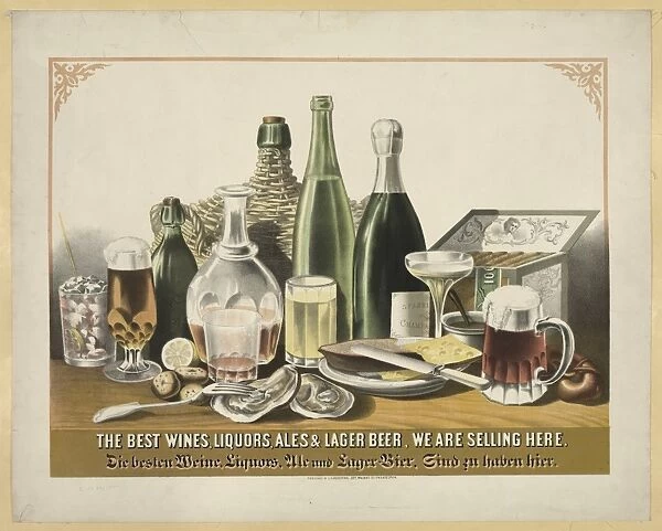 AD: ALCOHOL, c1871. American advertisement, The best wines, liquors, ales & lager beer