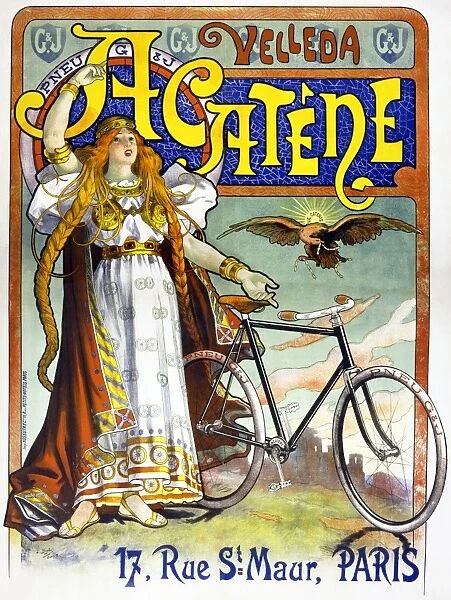 AD: BICYCLES, 1898. Advertisement for Acatene bicycles. Lithograph by Lucien Baylac