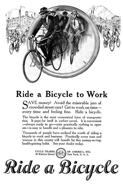 AD: BICYCLES, 1920. American advertisement from the Cycle Trades of America. Illustration