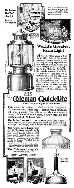 AD: COLEMAN QUICK-LITE. American advertisement for Coleman Quick-Lite, 1919