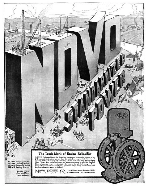 AD: ENGINES, 1918. American advertisement for the Novo Engine Corporation. Illustration