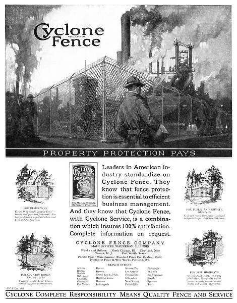 AD: FENCING, 1927. American advertisement for Cyclone Fence, 1927