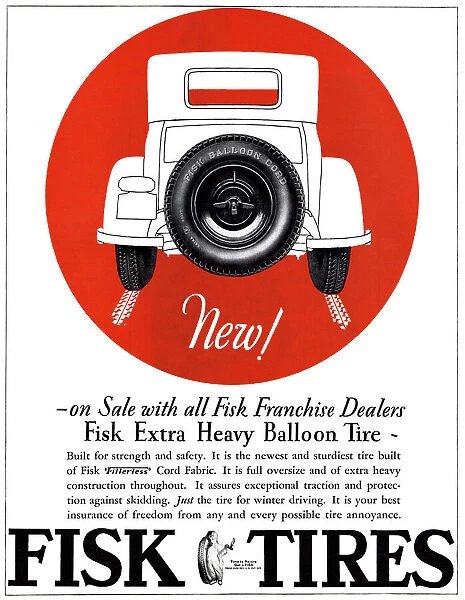 AD: FISK TIRES, 1927. American advertisement for Fisk Tires, 1927