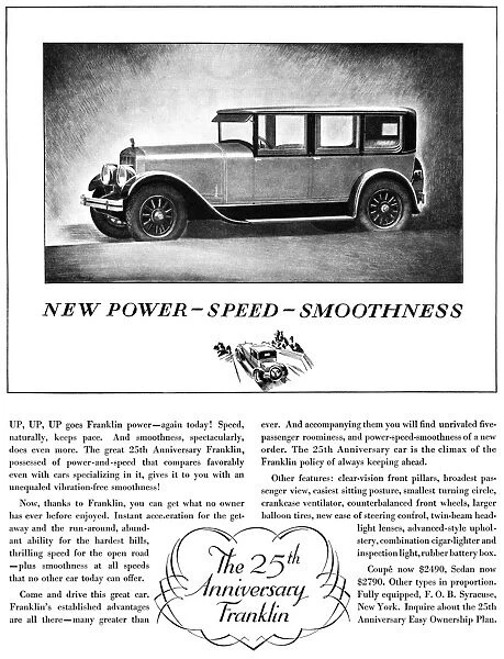 AD: FRANKLIN, 1927. American advertisement for the Franklin Automobile Company s