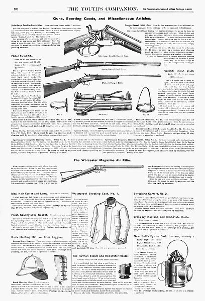 ADVERTISEMENT: GUNS, 1890. American magazine advertisements for guns and sporting goods