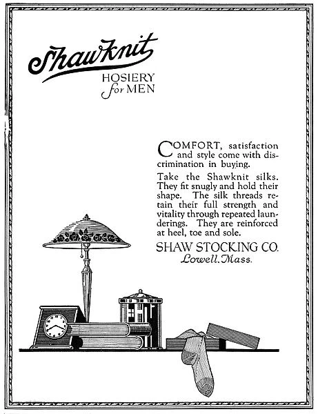 AD: HOSIERY FOR MEN, 1919. American advertisement for Shaw Knit Hosiery for Men, 1919