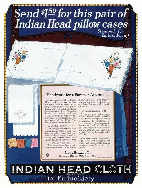 AD: INDIAN HEAD CLOTH. American advertisement for Indian Head pillow cases, which