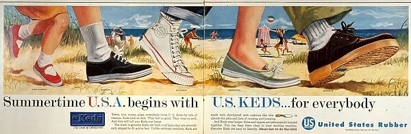 ADVERT: KEDS SNEAKERS 1959. Summertime U.S.A begins with U.S. KEDS... for everybody: American magazine advertisement, 1959, for Keds sneakers