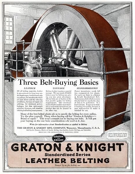 AD: LEATHER BELTING, 1918. American advertisement for Graton & Knight Standardized