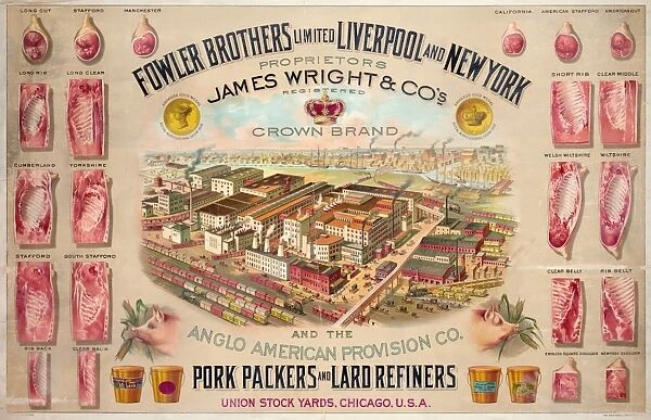 AD: PORK, c1870. Advertisement for Fowler Brothers pork packers and lard refiners