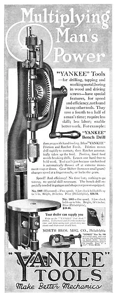 AD: POWER TOOLS, 1918. American advertisement for Yankee Tools, including the Yankee Bench Drill