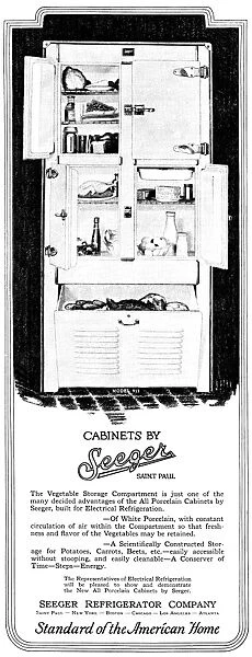 AD: REFRIGERATOR, 1927. American advertisement for the Seeger Refrigerator Company