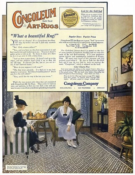 AD: RUGS, 1919. American advertisement for Congoleum Art-Rugs, 1919