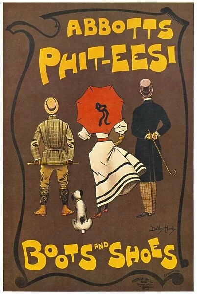 AD: SHOES, c1897. Advertisement for Abbotts Phit-Eesi boots and shoes. Lithograph by Dudley Hardy