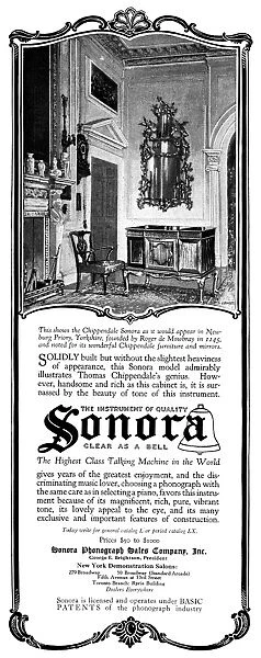 AD: SONORA, 1919. American advertisement for the Sonora Phonograph Sales Company, 1919