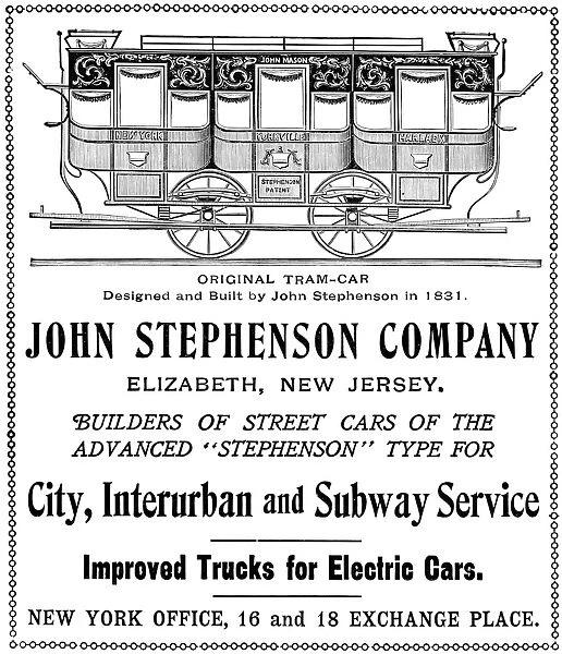 AD: STREETCARS, 1901. American magazine advertisement for John Stephenson Company streetcars