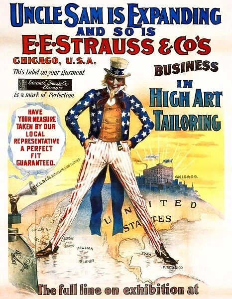 AD: TAILORING, c1898. Uncle Sam is expanding and so is E
