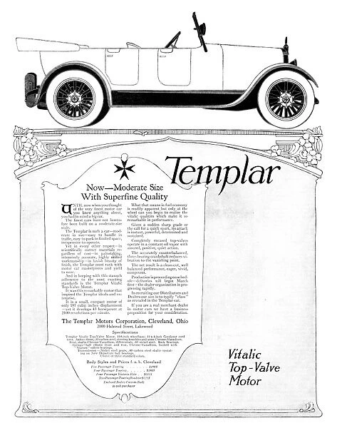 AD: TEMPLAR, 1918. American advertisement for The Templar Motors Corporation. Illustration