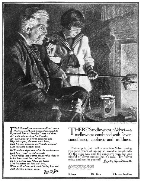 AD: TOBACCO, 1918. American advertisement for Velvet Tobacco, a product of the Liggett