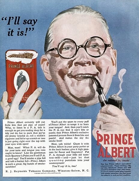 AD: TOBACCO, 1919. American advertisement for Prince Albert tobacco, 1919