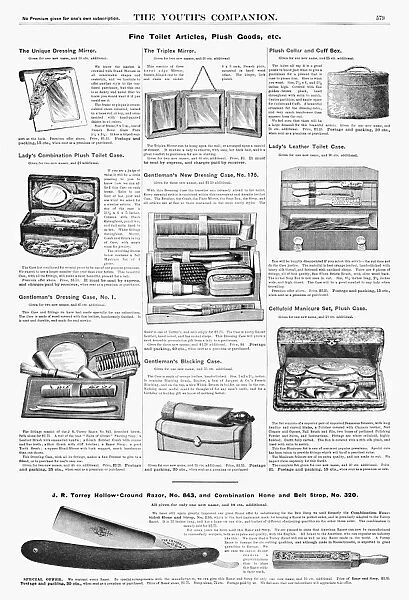 AD: TOILETRIES, 1890. American magazine advertisements fo various mens and womens toiletries
