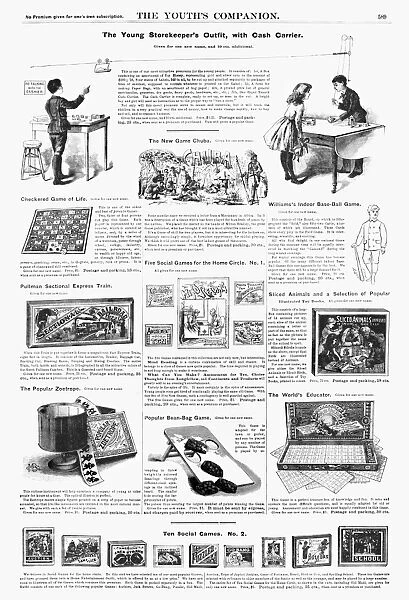 ADVERTISEMENT: TOYS, 1890. American magazine advertisements for various toys, 1890