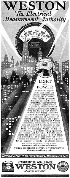AD: WESTON, 1927. American advertisement for Weston, an electrical measurement company