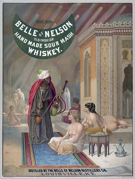 ADVERTISEMENT: WHISKEY. An American advertisement for old fashioned Kentucky whiskey showing a Turkish harem of nude