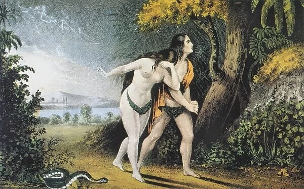 ADAM AND EVE driven out of Paradise: lithograph, c. 1850, by Nathaniel Currier
