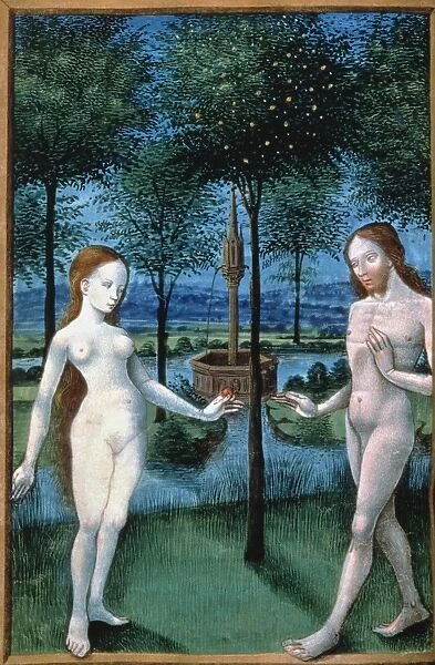 ADAM AND EVE (The Fall of Man): ms. miniature from French Book of Hours, c. 1480